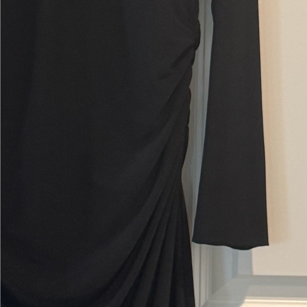 Cache’ Black Cold Shoulder Rhinestone Embellished Ruched Dress - Picture 6 of 6
